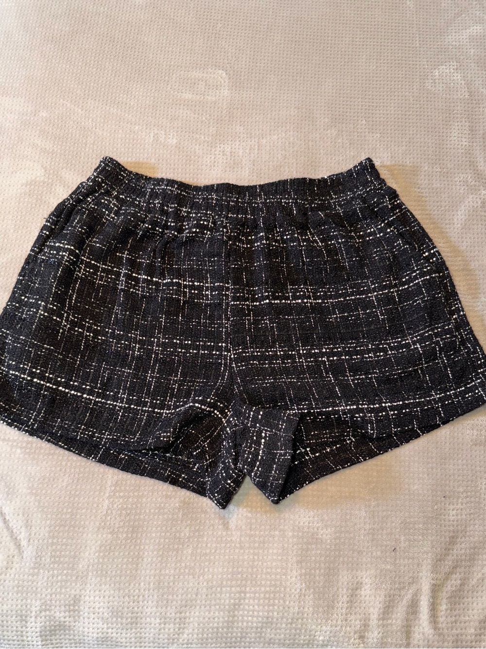 SHEIN Curve Black Tweed Plaid High-Waist Shorts 1X